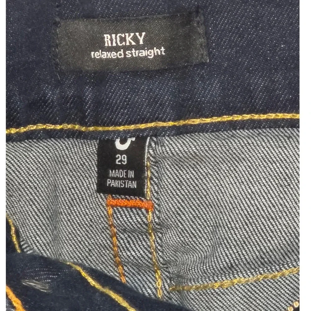 True Religion Ricky Relaxed Straight Jeans Dark Wash Flap Pocket Mens 29x33